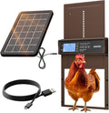 Okkobi Automatic Chicken Coop Door Solar Powered - LCD Display - Light Sensor & Timer - Security & Peace of Mind: Anti-Pinch Function - 5-Year Protection - Dark Brown