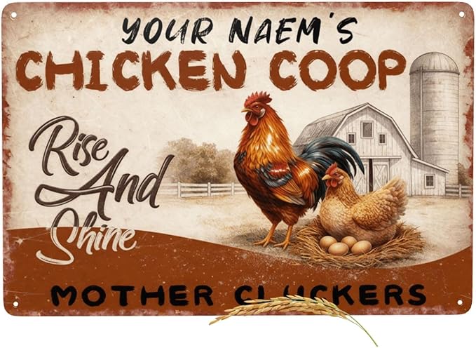 Custom Your Name Chicken Coop Tin Sign Rise And Shine Funny Farm Metal Plaque Vintage Rustic Wall Decor for Backyard Barn Farmhouse