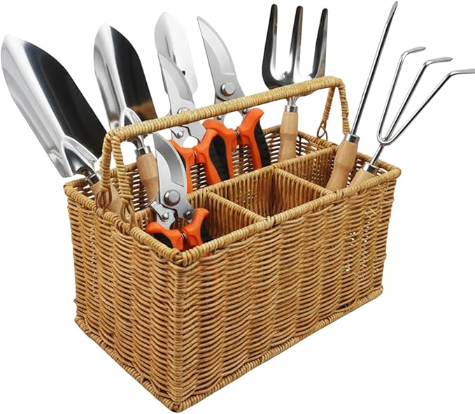 Garden Tools Set with Basket, 9-Piece Garden Tools for Gardening with Woven Organizer, Complete Gardening Hand Tools Set Gift for Women Men
