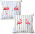 Flamingo Pillow Covers for Women 18x18 Set of 2, Blue and White Striped Throw Pillow Cases for Home Bedroom Living Room Decor, Gifts for Bird Lovers Decorative
