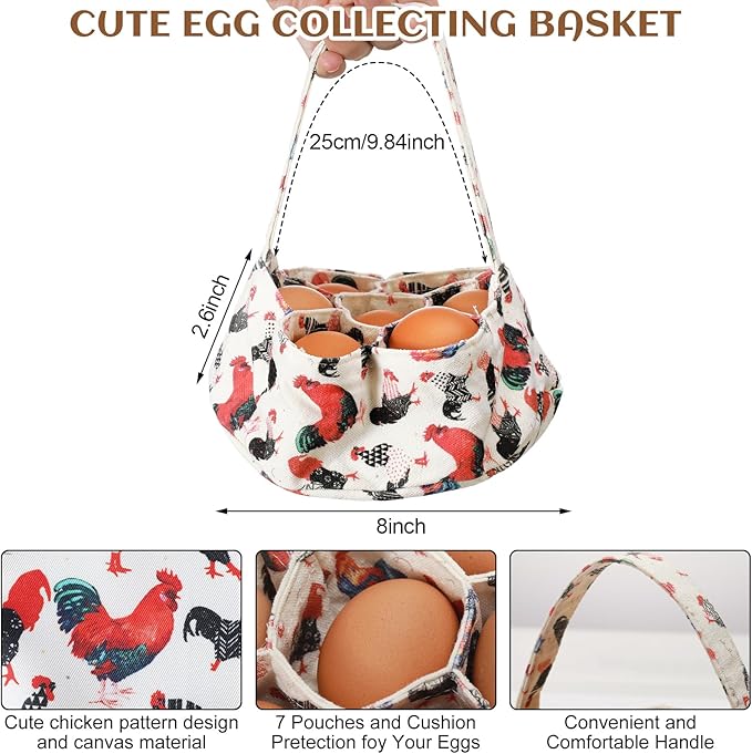 2 Pcs Egg Collecting Apron with 15 Pocket Gathering Basket with 7 Pouch for Chicken Duck Goose Eggs Easter Supplies