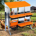 Chicken Nesting Box 6-Hole Roll Away Egg Laying Box with Lid & Stand, Galvanized Steel Rustproof Poultry Coop Box, Easy Clean, Wall Mountable No Bracket Needed for Hens, Orange