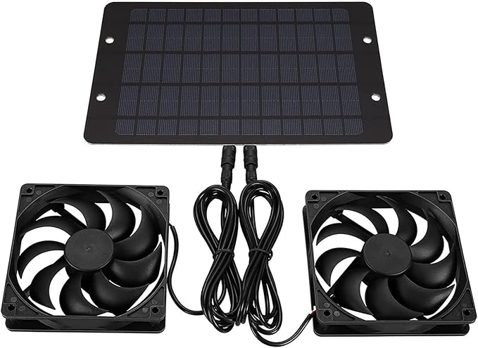 Solar Powered Exhaust Fan Kit, 10W 12V Solar Panel Dual Fan Greenhouse Exhaustfan Kit with Independent Switch for Chicken Coop Shed Barn Doghouse RV