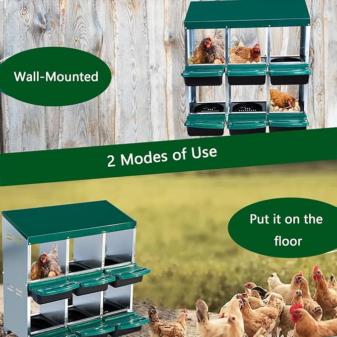 Chicken Nesting Boxes, 10 Holes Metal Chicken Egg Laying Box with Swing Perch and Rollout Egg Collection,for Various Chicken Breeds Without Stand - Green 0.6mm