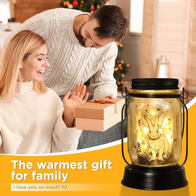 Bunny Gifts for Women/Men Bunny Lovers Solar Lantern Mom Birthday, Mothers Day, Christmas Gifts, Animal Solar Lantern Garden Decoration Lights Outside for Yard, Patio,Backyard,Porch, Torches