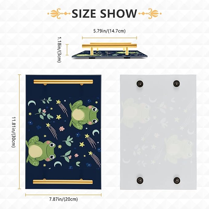 Bathroom Vanity Tray Counter Organizer, Cute Frogs Decorative Tray with Handles Countertop Storage for Bathroom Bedroom Kitchen Home Farmhouse