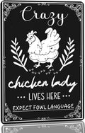 Funny Chicken Decorations for Coop -Crazy Chicken Lady Lives Here Expect Fowl Language Tin Sign Farm Chicken Coop Metal Decor Chicken Sign Chicken Gifts 8x12 Inch