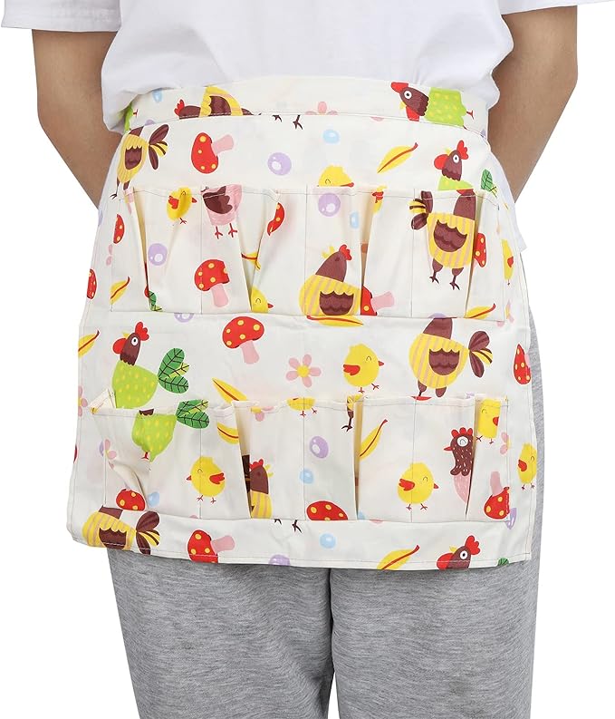 Eggs Collecting Protective Apron, Eggs Gathering Apron with Multiple Pockets, Cotton Twill Egg Holding Apron for Chicken Duck Goose Quail Eggs, Farm and Kitchen Use (Medium: Approx. 17.6x16.2x10cm /