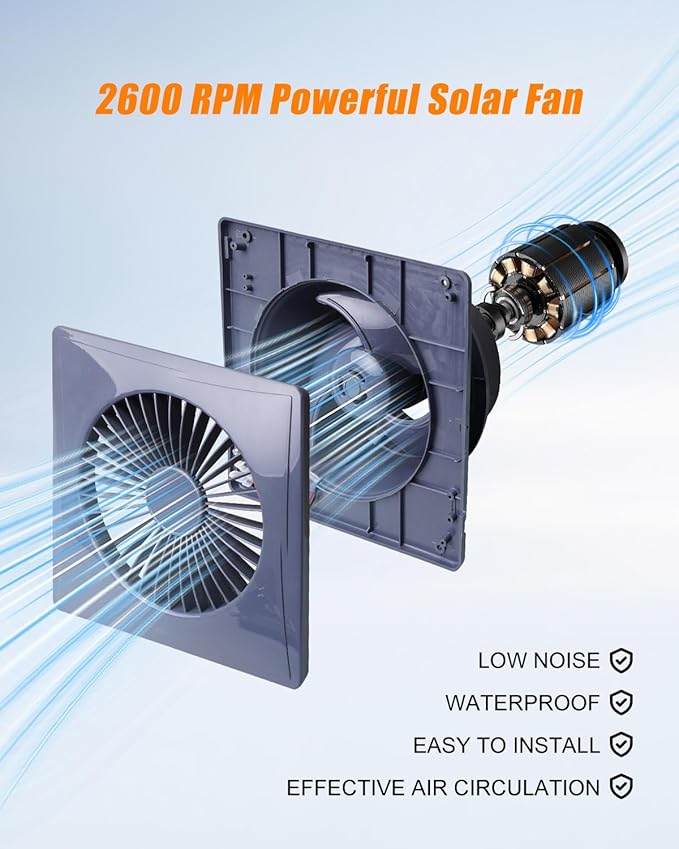 8" Solar Fan for Greenhouse, Coop and Attic – 25W Solar Panel and 10FT Adapter, High-Speed Waterproof Exhaust Fan with Anti-Backflow Valve