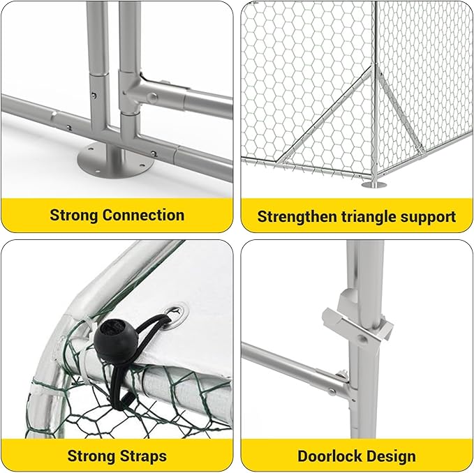 Large Metal Chicken Coop, Walk-in Poultry Cage, Chicken Run Pen House with Reinforcement & Waterproof & Anti-Ultraviolet Cover Chicken Coop Run with Double Lockable Doors for Outdoor 9.8 x 6.5X 6.6ft