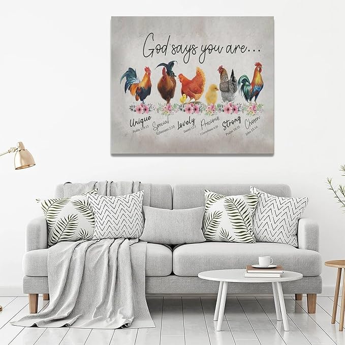 banonaty Rooster Kitchen Decor Wall Art Rustic Farmhouse Chicken Pictures Wall Decor Country God Says You Are Canvas Prints Framed Artwork Home Office Decorations For Bathroom Dinning Room 24""x20""