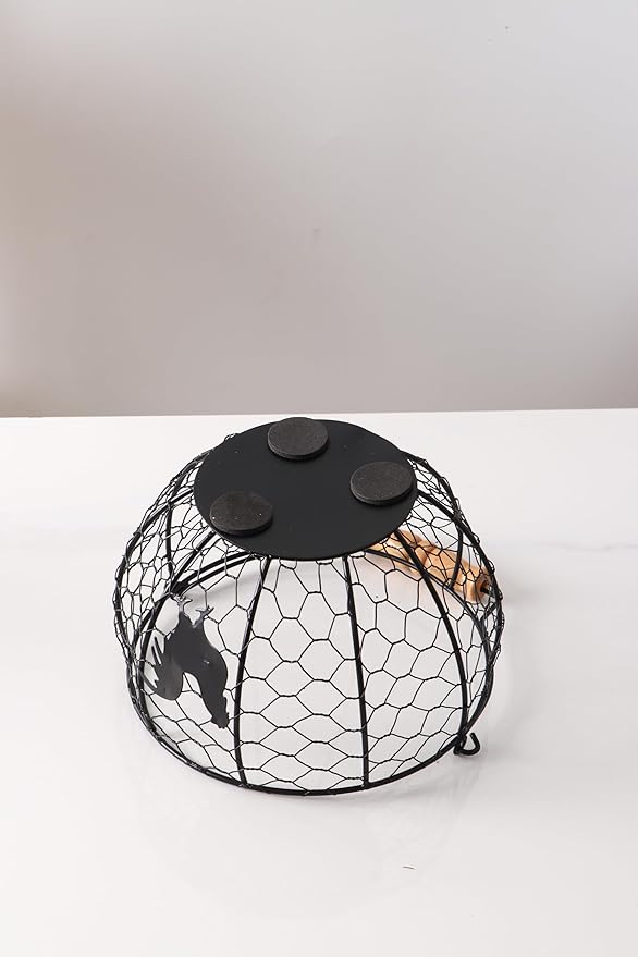 Fresh Eggs Collecting Basket With Handle，Vintage Style Metal Wire Eggs Holder Basket for Countertop Kitchen Storage Bin