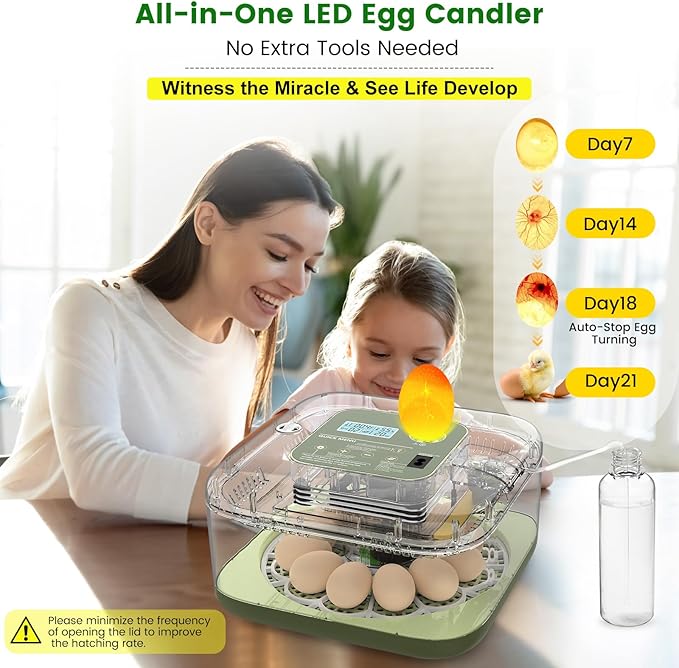 12 Egg Incubator with Automatic Turning, Auto Water Refill & Temp/Humidity Control, Plus Hatching Guide, Digital Hatcher for Chicken, Duck, Quail, Pigeon Eggs & More