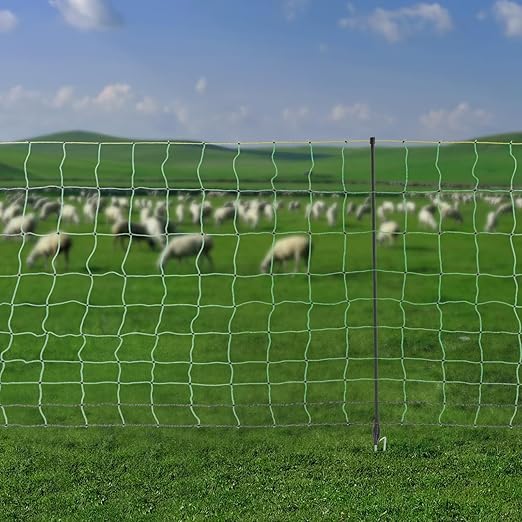 Electric Fence Netting, 19.7 * 49.6in Net Fencing Kit Portable Movable Livestock Nets Mesh for Sheep Goats Deer Hogs Dogs Lambs (10 Stakes)