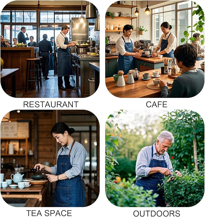 Denim Work Apron Adjustable Cross Back Gardening Aprons Multiple Pockets Men Women Restaurants, Cafes, BBQ