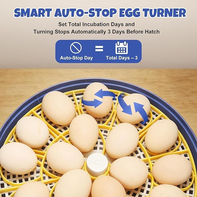 Series III - 18 Egg Smart Automatic Incubator, Full-Stage Adaptive Humidity (Dual-Bottle) & Auto Temp Control, Custom-Interval Auto Egg Turn & Auto Stop, Adjustable Incubation Days, Candler, Alarms