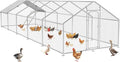 Large Metal Chicken Coop with Perch, Chicken Run Pen Walk-in Poultry Cage,Waterproof & Anti-Ultraviolet Cover for Outdoor Farm,Spire Roof(32.8" W x 9.8" L x 6.4" H)