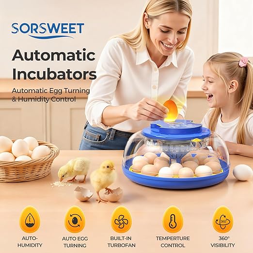 18 Egg Incubators for Hatching Eggs, 360° View with Automatic Egg Turning & Humidity Control, Built-in Egg Candler for Hatching Chicken, Duck, Goose, Quail, Ideal for Home, Classroom, Laboratory, Farm
