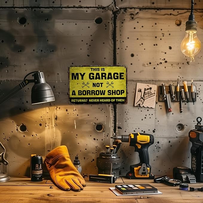 Vintage Garage Metal Wall Sign, Rustic Decor, 12x8 Inches, Retro Tin Sign for Garage, Warehouse, Studio, Antique Style Decorative Iron Plate, Man Cave Gifts,Father`s day gifts