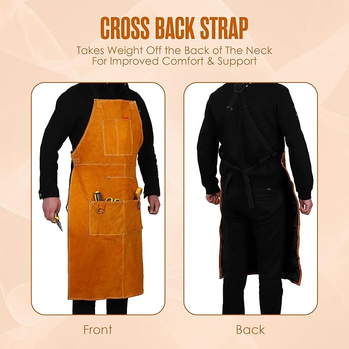 Houseables Leather Apron, Welding Apron, For Men, Blacksmith, Work Bib, Heat Resistant, Welder Gear, Forging, Woodworking, Wood, Metal Working, Blacksmithing, Shop Clothing, Flame Resistant, 24” x 42”