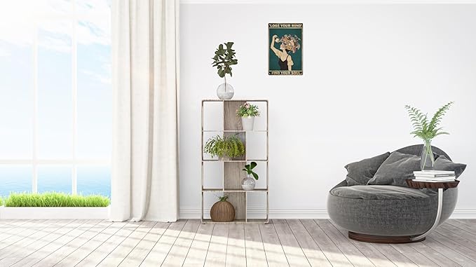 Metal Tin Sign Wall Decor Retro Vintage Lose Your Mind Find Your Soul Poster Mental Health Inspirational Quote Wall Art Aesthetic Mushroom Girl 8x12 in
