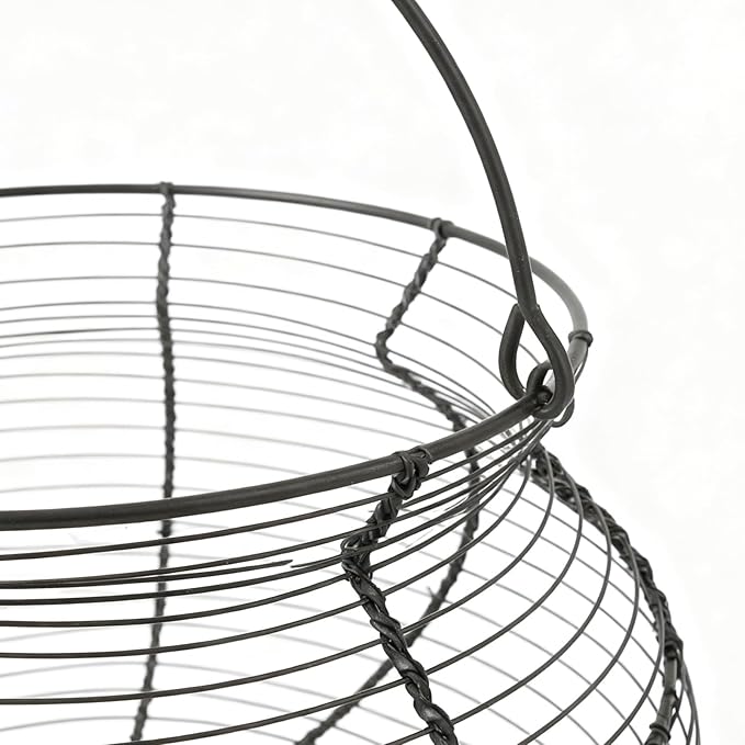 Wire Egg Gathering Basket - Farmhouse Metal Storage Holder, Vintage Chicken Coop Carrier with Wooden Handle Grip | Fresh Eggs Gatheringg Baskett for Kitchen Pantry Decor