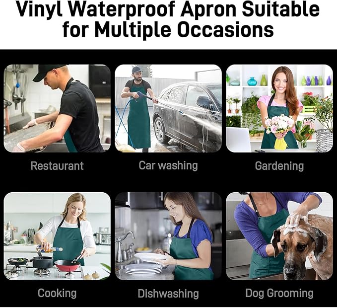 Waterproof Apron with Comfortable Adjustable Bib Rubber Vinyl Dishwasher Heavy Duty Apron for Men Women Dishwashing