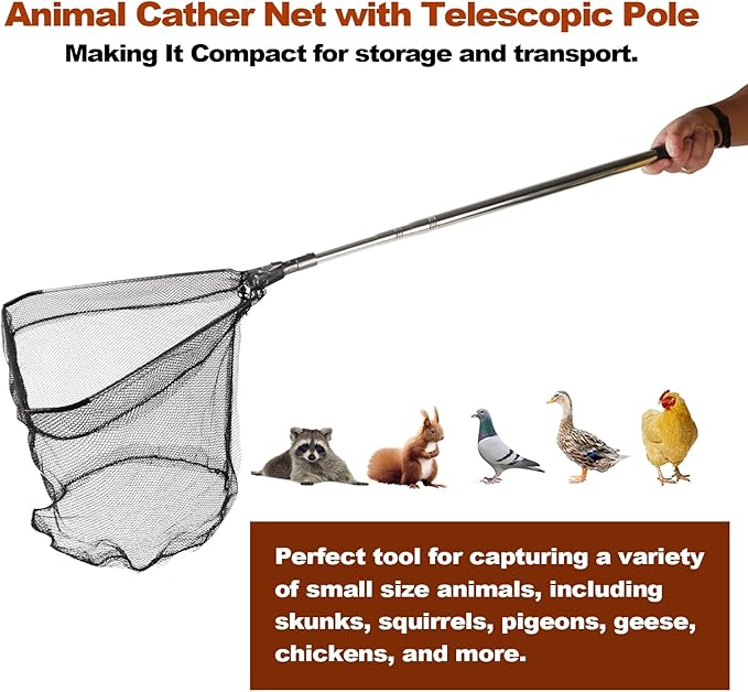 Chicken Catching Net, Animal net with Extendable 46 Inch Stainless Steel Pole, Chicken Net for Chickens, Ducks, Birds Cats, Dogs，Fishnet, Chicken Catcher for Poultry Supplies
