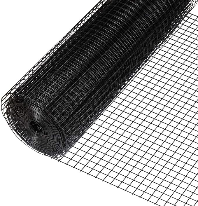 Fencer Wire 16 Gauge Black Vinyl Coated Welded Wire Mesh Size 1 inch by 1 inch for Home and Garden Fence and Pet Enclosures Protect Chickens Rabbits and Farmed Animals (f) 6 ft. x 50 ft.)
