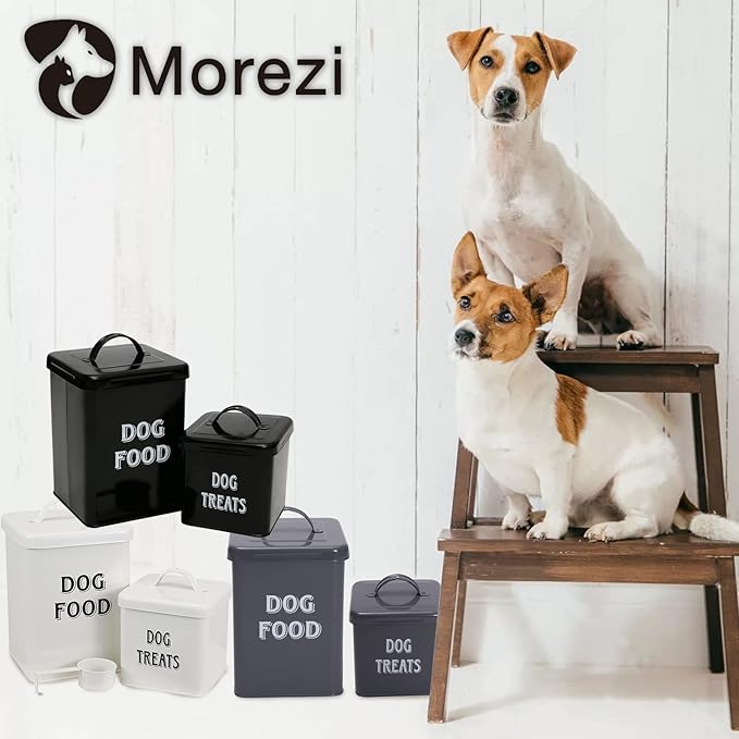 Morezi Dog Food Storage Container Farmhouse Pet Food Treats holder with Lid and Scoop, Perfect Sturdy Canister Tins for Kitchen Countertop, Shelf, Great Gift for Pet Owners - Dog Food - Black