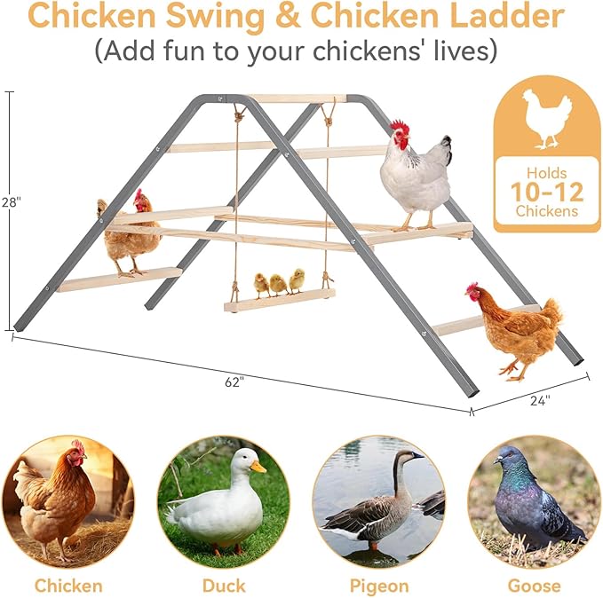 PETSFIT Chicken Roosting Bar-Solid Wood and Rustproof Iron Design, Chicken Perch with Swing for Healthy Poultry-Ideal for Backyard Coops, Farms, Easy to Assemble and Clean