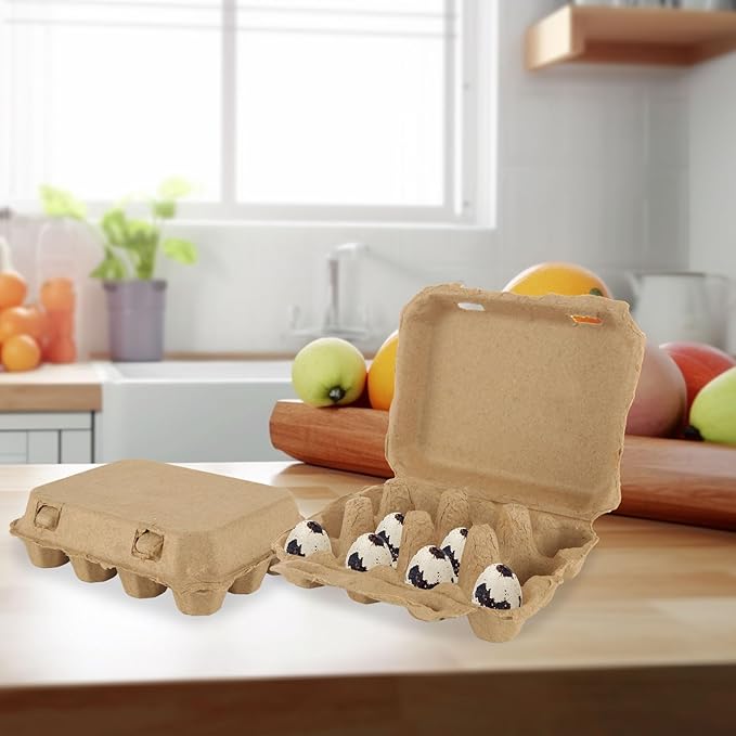 50Pcs Quail Egg Cartons, 5.1X3.9 X1.6Inch Quail Egg Holder, 3x4 Blank Natural Pulp Paper Jumbo Eggs Carton Bulk with Scissors for Home Kitchen Farmhouse Refrigerator