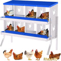 8 Compartment Metal Chicken Nesting Box, Automatic Roll-Out Egg Collection, Waterproof Galvanized Steel Laying Box with Perch & Wall Mount, for Hens Ducks Rabbits, Blue