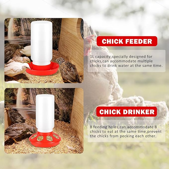 9pcs Chick Feeder and Waterer Kit, Baby Chick Starter Kit with Chick Perch for Small Poultry Ducks Quail