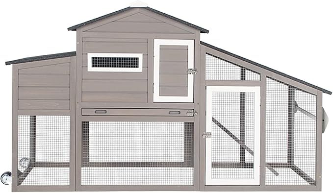 Chicken Coop with Run Mobile Large Nesting Box - Back Yard Wooden Chicken House Outdoor Poultry Cage, UV Proof Asphalt Roof