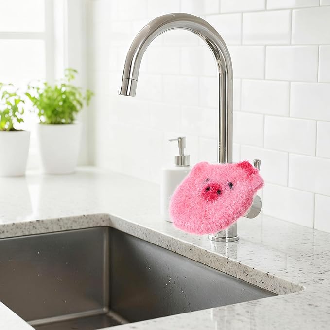 6 Piecs Cute Pig Shape Dish Sponge Dual Sided Non Scratch Pig Dish Washing Scrubbers, Reusable Household Cleaning Kitchen Tools for Dishwashing Washing Dishes Cookware