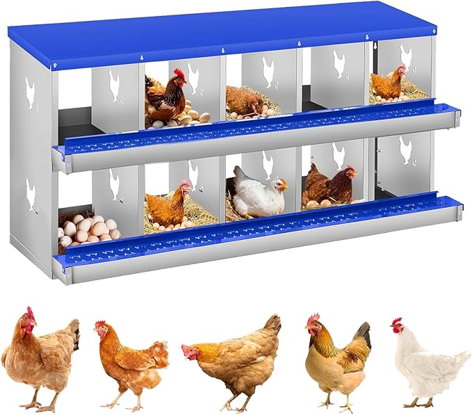 Metal Nesting Boxes for Chickens-10 Compartment Chicken Nesting Box for Laying Eggs, Wall Mountable Roll Away Laying Boxes for Hens and Chicken Coop