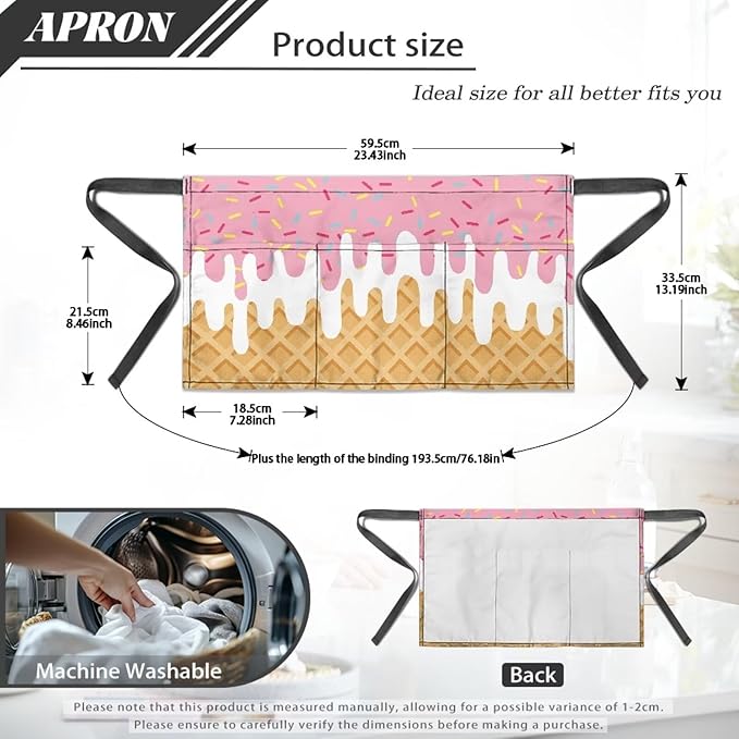 Waist Apron with 3 Pockets Waterproof 13 Inch Short Half Waist Aprons Women Men Server Aprons Waitress Waiter Apron