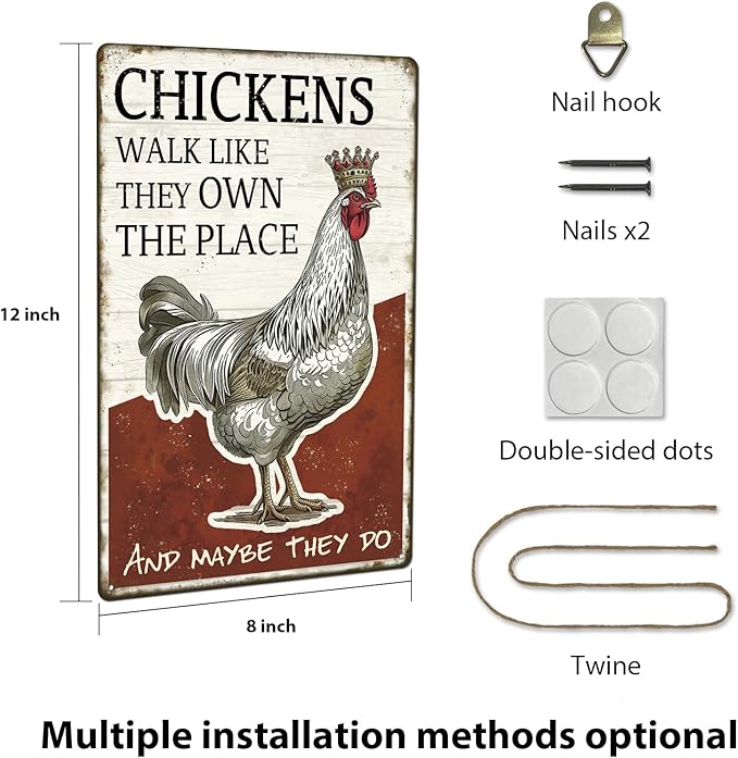 Vintage Chicken Coop Metal tin sign decor, Rustic Farmhouse Funny Chickens sign Wall Art, Father`s day gifts,tinsigns, 8x12 Inches tinsign, Humor Gift for Home, Kitchen, Farm, Coop, Country Style