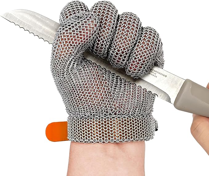 Cut Resistant Stainless Steel Metal Mesh Glove, Food Grade Chainmail Glove for Cutting, Butcher Gloves for Oyster Shucking Fish Filleting Food Processing Leather Cutting (X-Large (Pack of 1))