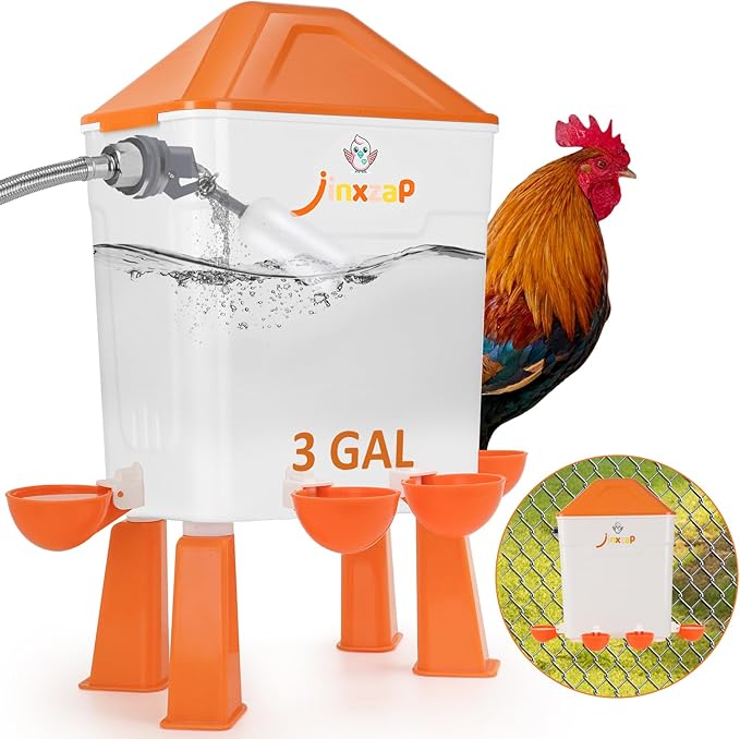 3 Gal Automatic Chicken Waterer with Float Valve, Automatic Chicken Watering System with 60-Inch Hose (One End 3/4''), Large Waterer for Chicken Duck Quail Turkey