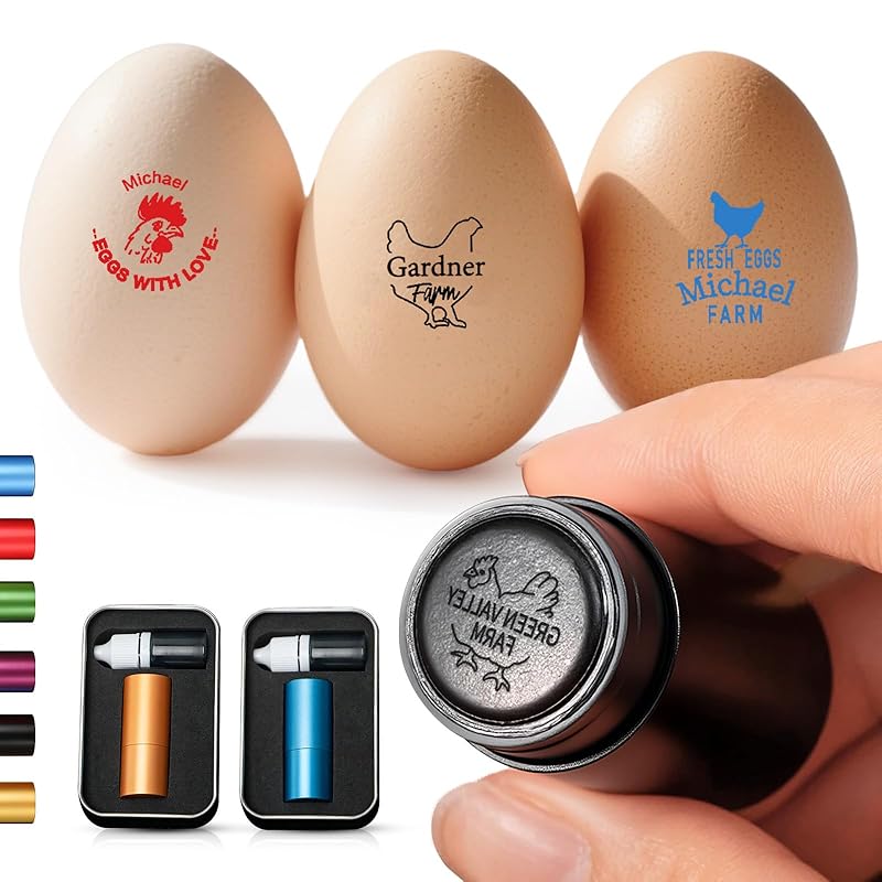 Personalized Egg Stamp with Metal Storage Case, Custom Text and Logo, Reusable Farm Egg Stamp, Chicken Coop Gifts, Fresh Egg Stamp, Birthday Gifts for Farmer, Breeder, Chicken Owners