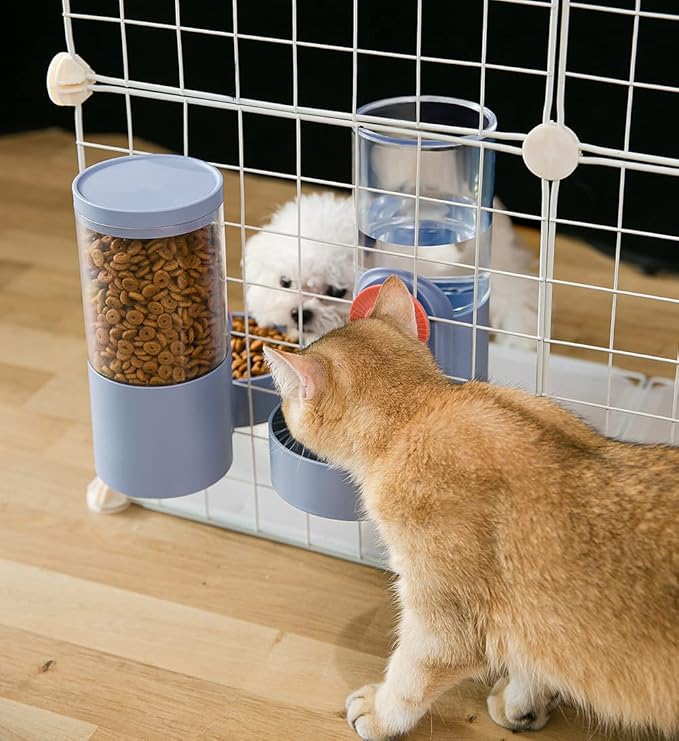 Kenond 40oz Hanging Automatic Rabbit Food and Water Dispenser, Dog Cage and Ferret Feeder, Gravity Cat Feeder Set, Cage Food Bowl for Bunny, Guinea Pig, Chinchilla (Green)