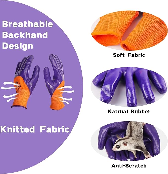 Sugar Glider Gloves Anti-Scratch Reptile Touch Handling with Coating Safety Gloves for Hedgehog
