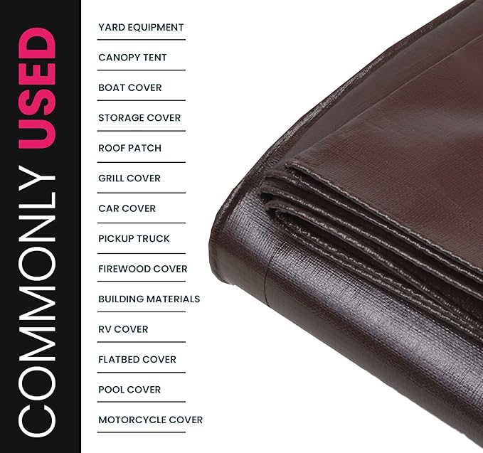 PROTARP Extreme Heavy Duty 22 Mil Tarp Cover, Waterproof, UV Resistant, Rip and Tear Proof, Poly Tarpaulin with Reinforced Edges for Roof, Camping, Patio, Pool, Boat. (Brown/Black 12′ X 16′)