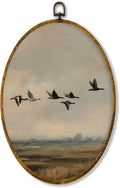 Hiuwevt Moonlight Floral Owl Oval Wall Art Decor, Vintage Farmhouse Waterfowl Framed Canvas Prints, Rustic Mallard Duck Oval Wall Hanging Decor for Country Farm Home Room Decorations, 8.6x11.4 Inches
