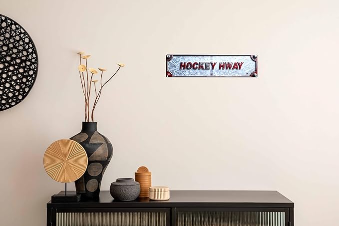Vintage Tin Hockey Hway Sign Retro Metal Sign Suitable For Home Street Shop Garage Bar Farm Garden - Multi-Purpose For Indoor/Outdoor Use Plaque 4x16 Inch