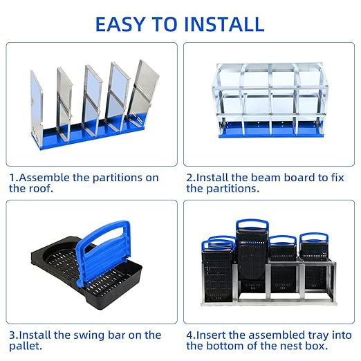 Chicken Nesting Boxes, 8 Hole Metal Chicken Laying Box with with Removable Trays and Roll Out Egg Collection for Chicken Coop, Blue
