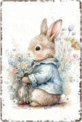 Easter Bunny Metal Tin Sign Wall Art Vintage Rustic for Home Living Room Garden Yard Outdoor Wall 8X12Inch