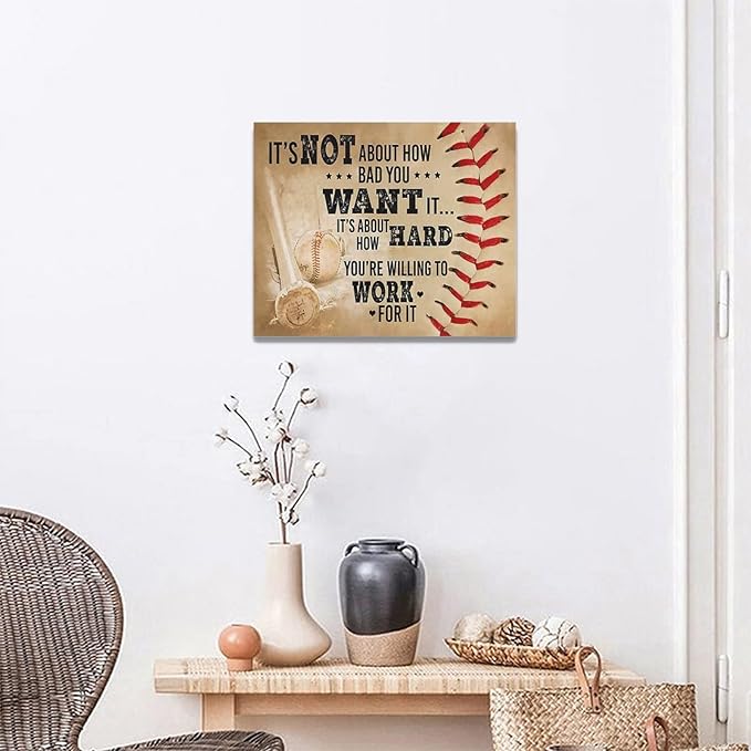 Baseball Wall Art Inspirational Sport Theme Wall Decor Motivational Quotes Pictures Canvas Prints Artwork Baseball Decor For Boys Room Playroom Bedroom Gym Framed 20"x16"